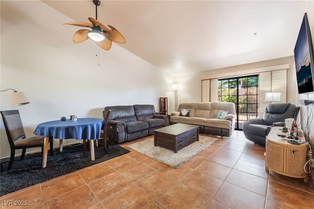 2851 S Valley View Blvd Unit 1071, Las Vegas, NV 89102 - living area featuring tile patterned flooring, vaulted ceiling, and a ceiling fan