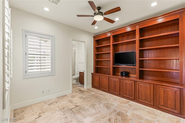 2436 Grassy Spring Pl, Las Vegas, NV 89135 - unfurnished living room with a ceiling fan, recessed lighting, and light stone finish floors