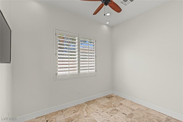 2436 Grassy Spring Pl, Las Vegas, NV 89135 - unfurnished room with ceiling fan, light stone finish flooring, and recessed lighting