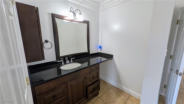 3020 Wilmington Way, Las Vegas, NV 89102 - bathroom featuring crown molding, vanity, tile patterned flooring, and baseboards