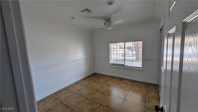3020 Wilmington Way, Las Vegas, NV 89102 - empty room featuring a ceiling fan, tile patterned flooring, ornamental molding, and baseboards
