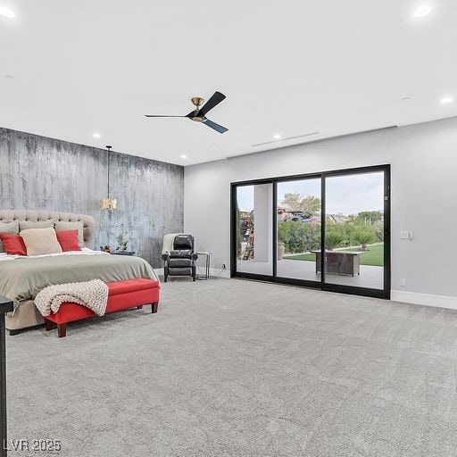 5400 Mello Ave, Las Vegas, NV 89131 - carpeted bedroom with access to outside, recessed lighting, and ceiling fan