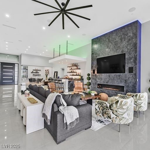 5400 Mello Ave, Las Vegas, NV 89131 - living area with a fireplace and tile patterned flooring