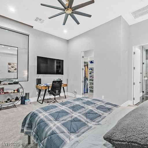 5400 Mello Ave, Las Vegas, NV 89131 - bedroom featuring an office area, recessed lighting, a spacious closet, and ceiling fan