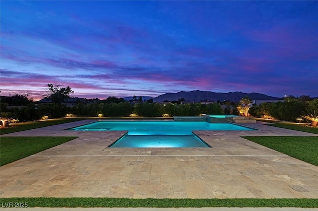 5400 Mello Ave, Las Vegas, NV 89131 - view of pool with a pool with connected hot tub, a mountain view, and a patio