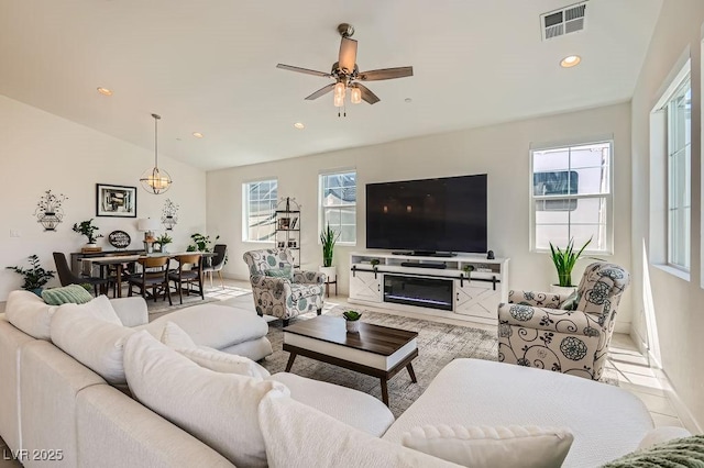 130 W Fairway Rd, Henderson, NV 89015 - living area featuring plenty of natural light, ceiling fan, recessed lighting, baseboards, and tile patterned floors