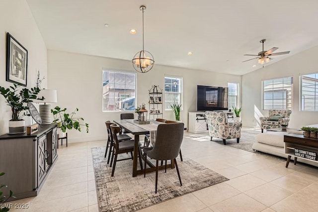 130 W Fairway Rd, Henderson, NV 89015 - dining space featuring light tile patterned flooring, plenty of natural light, a chandelier, recessed lighting, and ceiling fan