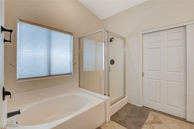 10988 Salernes St, Las Vegas, NV 89141 - full bathroom with a garden tub, a stall shower, and tile patterned flooring
