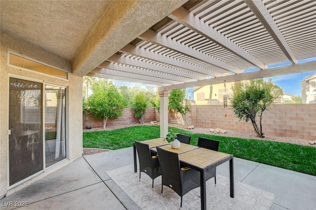10988 Salernes St, Las Vegas, NV 89141 - fenced backyard featuring outdoor dining area, a patio area, and a pergola