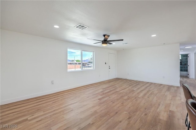 5200 Blanton Dr, Las Vegas, NV 89122 - unfurnished living room with light wood-style flooring, a ceiling fan, baseboards, and recessed lighting