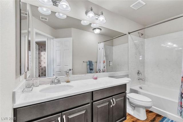 5889 Thistle Meadow Ave, Las Vegas, NV 89139 - full bathroom with vanity, shower / bathtub combination with curtain, and wood finished floors