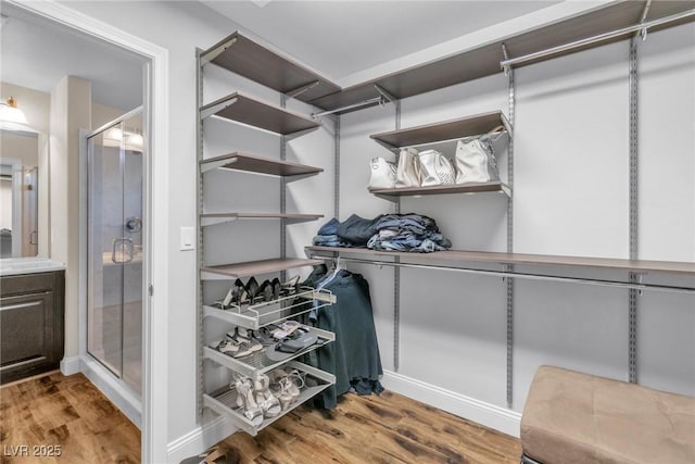 5889 Thistle Meadow Ave, Las Vegas, NV 89139 - spacious closet featuring wood finished floors