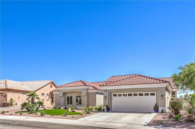 3028 Treesdale Dr, Las Vegas, NV 89134 - mediterranean / spanish home with a tile roof, stucco siding, driveway, and an attached garage