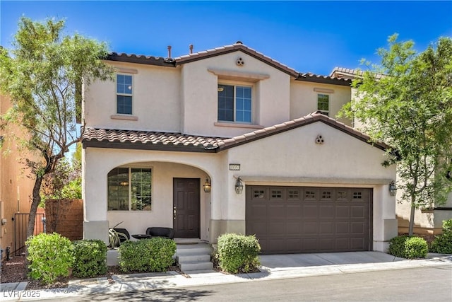 10353 Yew Blossom Ave, Las Vegas, NV 89166 - mediterranean / spanish-style home with a tile roof, stucco siding, and driveway