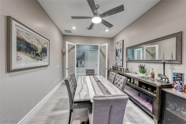 101 Mirage View Dr, Henderson, NV 89011 - dining space featuring a ceiling fan, baseboards, a dry bar, and recessed lighting