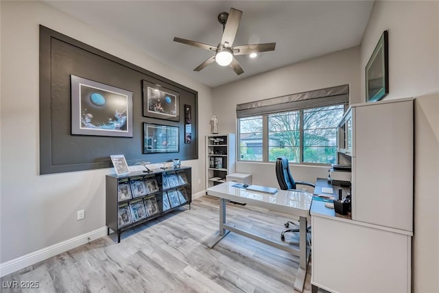 101 Mirage View Dr, Henderson, NV 89011 - office area with ceiling fan, baseboards, and light wood-style floors