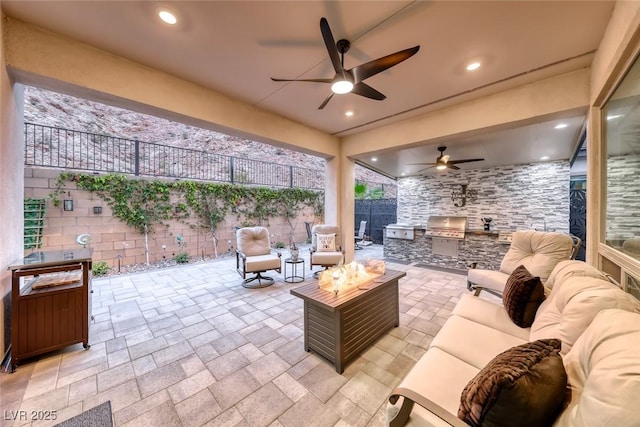 101 Mirage View Dr, Henderson, NV 89011 - view of patio / terrace with an outdoor hangout area and ceiling fan