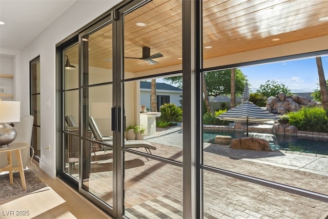 204 Canyon Dr, Las Vegas, NV 89107 - entryway featuring wooden ceiling, recessed lighting, and ceiling fan