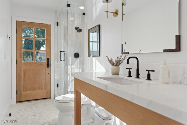 204 Canyon Dr, Las Vegas, NV 89107 - full bathroom featuring toilet, vanity, and a shower stall