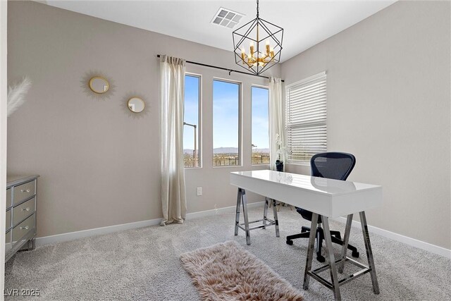2367 Ridgeline Wash St, Las Vegas, NV 89138 - office with a chandelier, light carpet, and baseboards