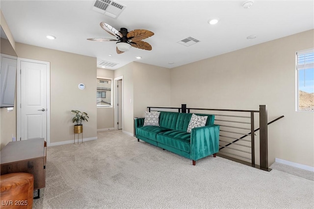2367 Ridgeline Wash St, Las Vegas, NV 89138 - sitting room with an upstairs landing, baseboards, carpet, and recessed lighting