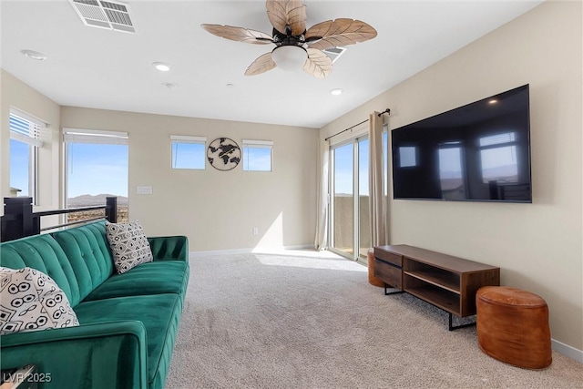 2367 Ridgeline Wash St, Las Vegas, NV 89138 - living room with baseboards, carpet flooring, a ceiling fan, and recessed lighting