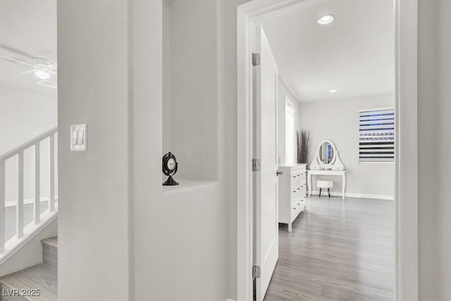 11856 Barona Mesa Ave, Las Vegas, NV 89138 - hall featuring wood finished floors and stairs