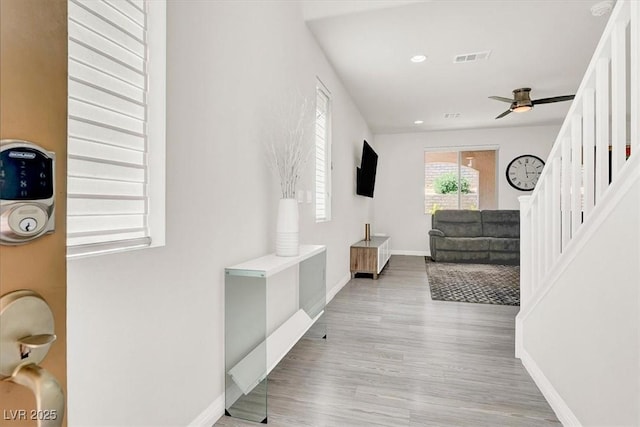 11856 Barona Mesa Ave, Las Vegas, NV 89138 - corridor featuring recessed lighting, light wood-style floors, and stairs