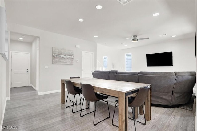 11856 Barona Mesa Ave, Las Vegas, NV 89138 - dining area featuring light wood-type flooring, recessed lighting, and a ceiling fan