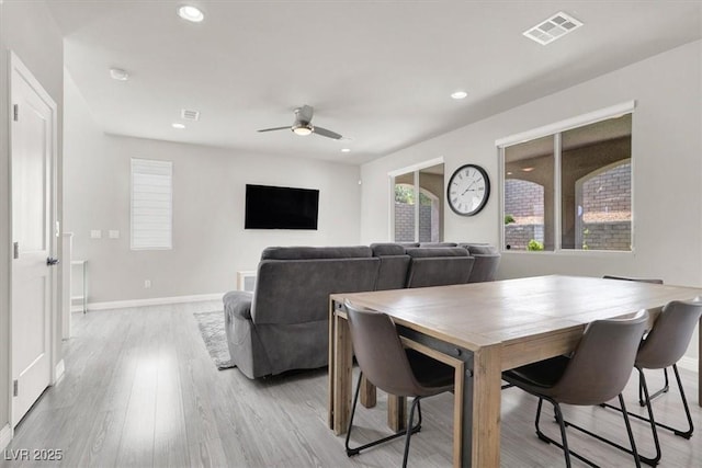 11856 Barona Mesa Ave, Las Vegas, NV 89138 - dining area featuring ceiling fan, light wood-style flooring, and recessed lighting