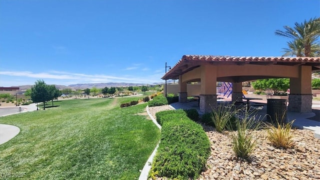 11856 Barona Mesa Ave, Las Vegas, NV 89138 - view of green lawn with a gazebo and a mountain view