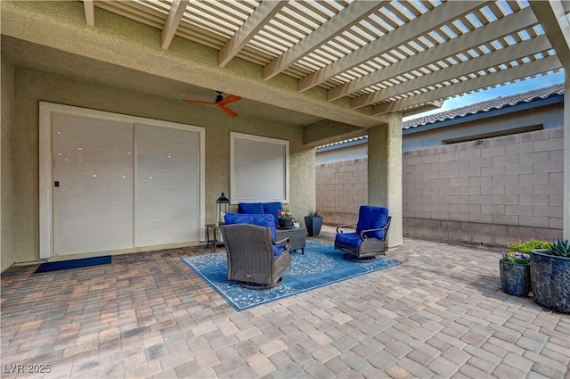 505 Sterling Falls Ave, Henderson, NV 89011 - view of patio featuring an outdoor living space, a pergola, and a ceiling fan