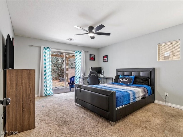 3040 Balcones Fault Ave, North Las Vegas, NV 89081 - bedroom with carpet, access to exterior, a ceiling fan, and baseboards