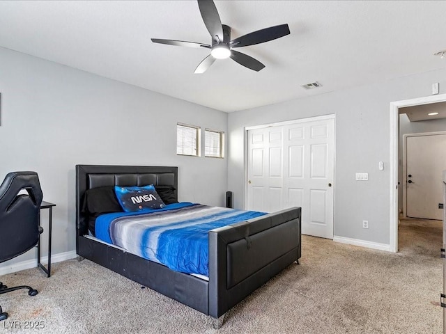 3040 Balcones Fault Ave, North Las Vegas, NV 89081 - bedroom featuring carpet, baseboards, a closet, and ceiling fan