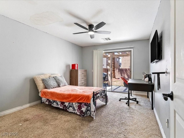 3040 Balcones Fault Ave, North Las Vegas, NV 89081 - bedroom with access to exterior, carpet flooring, baseboards, and a ceiling fan