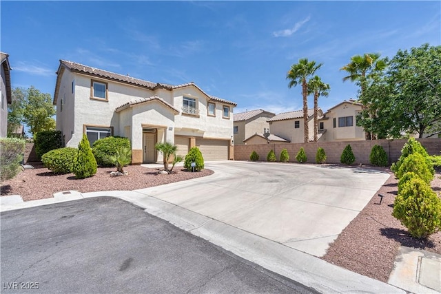 11134 Casala Ct, Las Vegas, NV 89141 - mediterranean / spanish-style house featuring stucco siding, an attached garage, driveway, a tiled roof, and a residential view