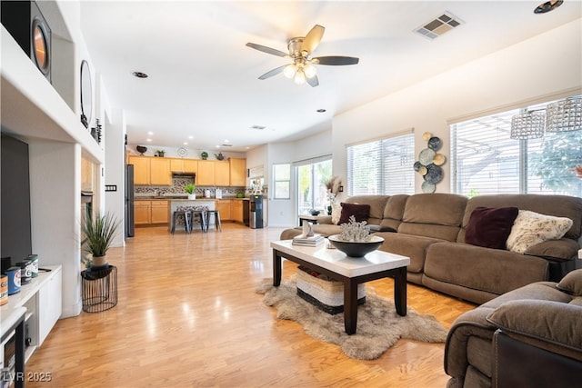11134 Casala Ct, Las Vegas, NV 89141 - living room with ceiling fan, light wood-type flooring, and recessed lighting