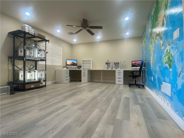 11134 Casala Ct, Las Vegas, NV 89141 - home office with a ceiling fan, wood finished floors, baseboards, and recessed lighting