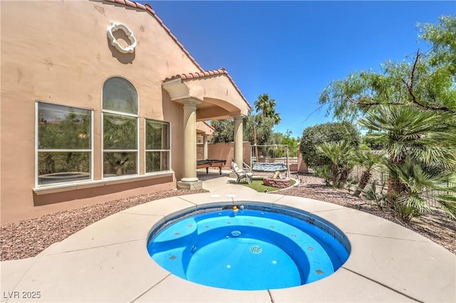 27 Via Paradiso St, Henderson, NV 89011 - view of swimming pool featuring a patio area and an in-ground hot tub