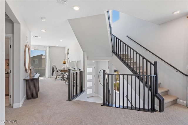 7983 Texas Hills St, Las Vegas, NV 89113 - stairs featuring carpet flooring, baseboards, and recessed lighting