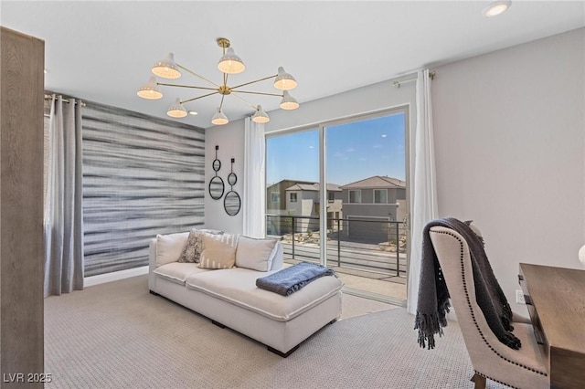 7983 Texas Hills St, Las Vegas, NV 89113 - carpeted bedroom with access to outside, a chandelier, and an accent wall