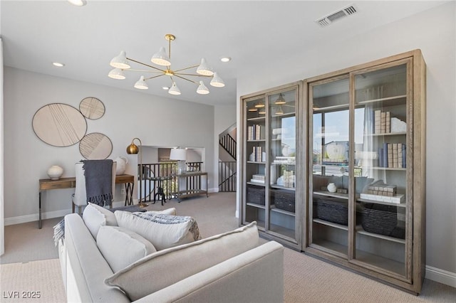 7983 Texas Hills St, Las Vegas, NV 89113 - living room with carpet flooring, baseboards, a chandelier, and recessed lighting