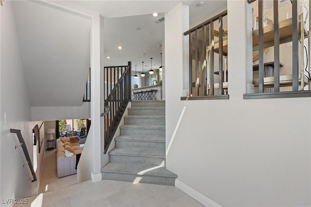 7983 Texas Hills St, Las Vegas, NV 89113 - stairs featuring baseboards, recessed lighting, and tile patterned flooring