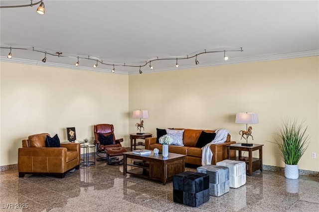 2777 Paradise Rd Unit 2302, Las Vegas, NV 89109 - living area with ornamental molding, granite tiled floors, and track lighting