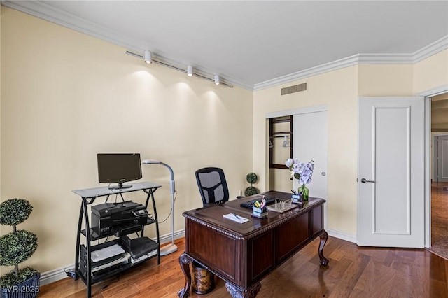 2777 Paradise Rd Unit 2302, Las Vegas, NV 89109 - office space featuring wood finished floors, crown molding, and rail lighting