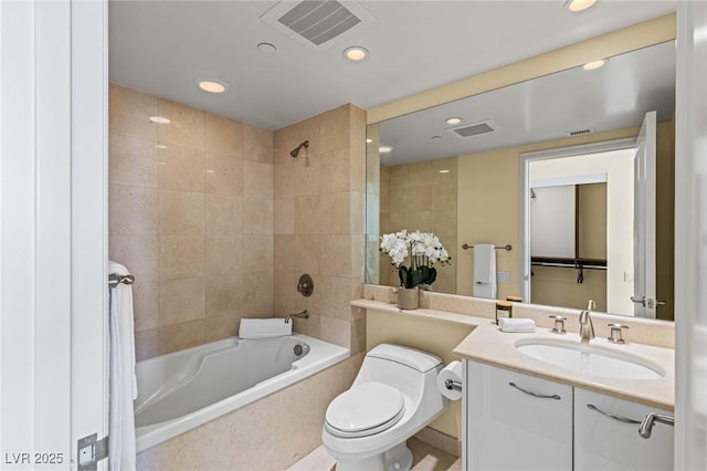 2777 Paradise Rd Unit 2302, Las Vegas, NV 89109 - bathroom featuring shower / bathtub combination, vanity, and recessed lighting
