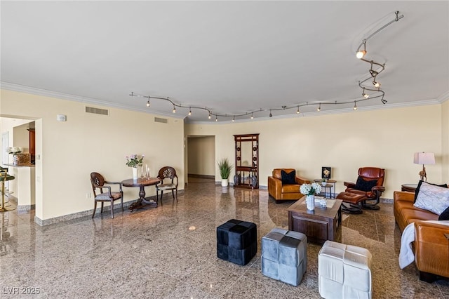 2777 Paradise Rd Unit 2302, Las Vegas, NV 89109 - living area with crown molding, granite tiled floors, and track lighting