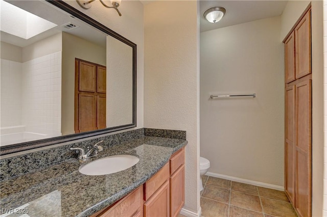 3145 E Flamingo Rd Unit 2080, Las Vegas, NV 89121 - bathroom with vanity, toilet, baseboards, and tile patterned floors