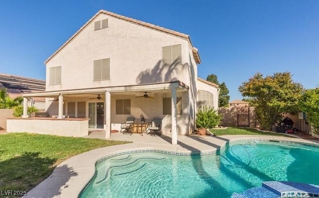 9485 Supernova Ct, Las Vegas, NV 89123 - back of property featuring ceiling fan, a patio, and stucco siding