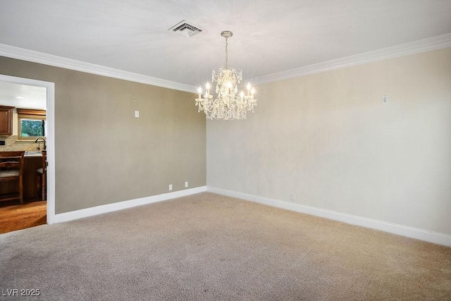 8365 S Hauck St, Las Vegas, NV 89139 - unfurnished room with crown molding, a chandelier, light carpet, and baseboards